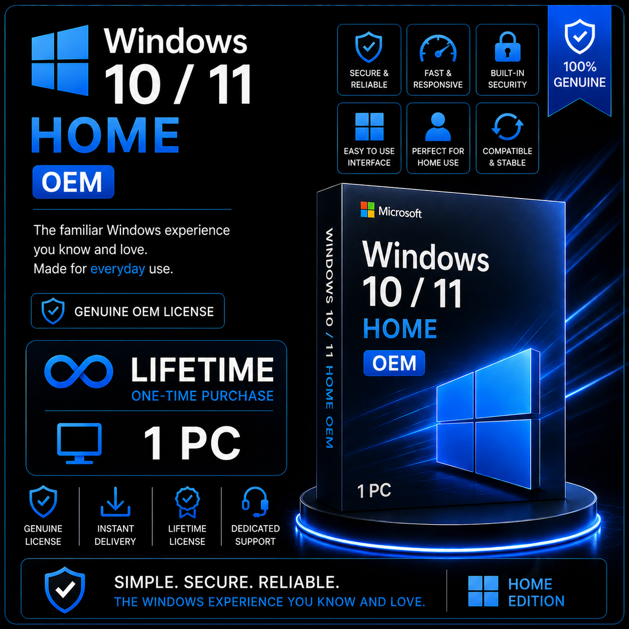 Windows 10/11 Home OEM - Lifetime - 1 PC